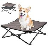 KingCamp Erhöhtes Hundebett Hundeliege Outdoor Haustierbett Haustierliege Atmungsaktivem Mesh & Wildledermatte & Rutschfesten Füßen für Reisen Garten Outdoor Indoor, Schwarz 57 x 57 x 23 cm