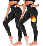 TNNZEET 2er Pack Thermo Leggings Damen Thermoleggins Thermohose Gefütterte Warme im Winter (Schwarz/Schwarz,S-M)
