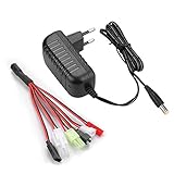 HTRC Airsoft Ladegerät für 2-10s NIMH/NICD Akkus von RC Auto RC Boot RC Flugzeug Drohne Airsoft Modellbau Intelligentes RC Ladegerät mit 5 Universaladaptern Standard Tamiya/Mini Tamiya/SM 2P/JST/Huan