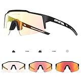 KAPVOE Photochromatische Selbsttönend Fahrradbrille TR90 Rahmen für Herren Damen Klar Sportsonnenbrille Sport Radfahren MTB Radbrille Fahren Sportbrille Baseball Laufen Rot Schwarz 02