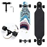 TLHB Longboard-Skateboard, 104,4 cm Drop Through Longboard komplett 9-lagig Natur Ahorn Premium Cruiser Longboard für Erwachsene, Jugendliche und Kinder – Hochgeschwindigkeitslager & T-Tool-Shark