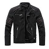Generisch Herren Winter Schleifleder Mode Slim Brushed PU Jacke Motorrad Slim Coat (Black, M)