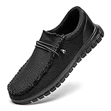 JUEQIBAA Herren Freizeitschuhe Mokassins Bootsschuhe Loafers Business Schuhe Flache Fahren Halbschuhe Casual Slippers Atmungsaktiv Mesh Walkingschuhe Schwarz Größe EU 43