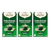 Yogi Tea - Grüne Energie, Ayurvedischer Bio Gewürz- und Kräutertee, Mischung aus Grünem Tee, Guarana, Ingwer und Holunderblüten, Yogi Tee 3er Pack, 3x17 Beutel (51 Teebeutel insgesamt)