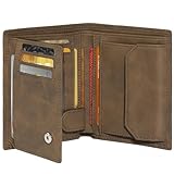 Tomylv Geldbörsen Herren, RFID-blockierende Leder Portmonee Herren mit 11 kartenetui, 1 Ausweisfenster & Fotofenster, Münzfach mit Knopf, 2 Geldscheinfächern, Geldbeutel Herren mit Geschenkbox – Braun