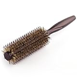 Rundbürste für Haarstyling, 26cm Föhnbürste mit Naturborsten, Braun, Styling Haarbürste für Locken und Glätten