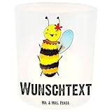 Mr. & Mrs. Panda Personalisiertes Windlicht Biene Happy - Personalisierte Geschenke, Personalisiertes Kerzenglas, Kerze mit Namen, Teelichtglas mit