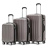 BEIBYE TSA-Schloß 2080 Zwillingsrollen 3 TLG. Reisekofferset Koffer Kofferset Trolley Trolleys Hartschale (Coffee, Set)