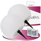 Casativo 2er-Set Solar-LED-Leuchtkugel, Ø 20cm, RGBW mit Fernbedienung, 60 Lu, IP67. Farbwechsel-Lichtkugel für Garten & Terrasse, wetterfest & kabellos