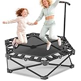 Fitness Trampolin Indoor Klappbar mit Verstellbarem Griff - Stabiler und Leiser Rebounder für Kinder und Erwachsene - Statische Belastungsgrenze 250kg - Minitrampolin 90cm Diameter - 113cm Hoch