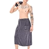 PODOLIXIA Saunakilt Herren, Koralle Samt Frottee Bequem Weicher Saunakilt Sarong mit Taschen Druckknöpfen Männer Bademantel Casual Badetuch Hausanzug Loungewear