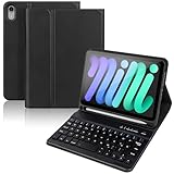 KTOITION Hülle mit Tastatur für iPad mini A17 Pro (Min 7. Generation) 2024 / Mini 6. Generation 2021, Kabellose Tastatur mit Schützhülle für iPad mini (A17 Pro 2024, 7. Generation) 8,3 Zoll (Schwarz)