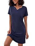 Jahetuul Nachthemden für Damen Kurzarm Sommer Sleepshirt Negligee Nachtwäsche Schlafshirt Baumwolle Bequeme Loungewear Schlafhemd Lassig Nachtwäsche