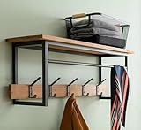 Dekoleidenschaft Garderobe Industrial aus Holz & Metall, schwarz, mit 5 Doppelhaken und Ablage, Wandgarderobe