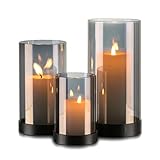 Candeldo Windlicht Glas Glaszylinder Windlichter: 3er Set Windlicht Schwarz Metall Kerzenhalter Windlicht Outdoor Deko Tisch Wohnzimmer Garten Vase Modern Windlichter Draußen und Drinnen Teelicht