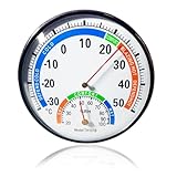 Opatiny Analog Thermometer Hygrometer Innenklima Metallgehäuse Komfortzone Zifferblatt Küche Keller Badezimmer Schlafzimmer Sauna Terrarium Weiß Blau für Schwarz