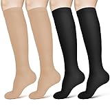 ACWOO Kompressionsstrümpfe Damen und Herren, 2 Paare Kompressionssocken Medizinisch Kompressionsstrümpfe Kniestrümpfe Damen, Thrombosestrümpfe Compression Socks (S/M, Schwarz+Beige)