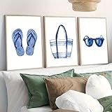 CAOXTART Blaue Leinwanddrucke, Poster, elegante Wandkunstbilder für verschiedene Innenräume – Küsten-Wohnzimmer-Heimdekor-Gemälde, 40 x 60 cm Rahmen