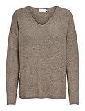 ONLY Damen Warmer Strickpullover | Knitted Basic Stretch Sweater | Langarm V-Ausschnitt Shirt ONLCAMILLA, Farben:Hellbraun, Größe:M