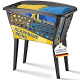 Gardissimo 50 Liter XL Wäschekorb mit klappbaren Füßen 69 x 40 cm – Made in Germany - black - Stand Wäschebox mit Beinen auf Knopfdruck ausgeklappt - Wäsche Sammler Box Korb stehend