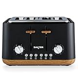 SALTER Toronto 4-Scheiben-Toaster – Breite Schlitze, 6 Bräunungsstufen, herausnehmbare Krümelschublade, Auftau-, Aufwärm- und Abbruchfunktion, selbstzentrierend, Hochhebe-Funktion, Schwarz