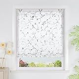 SCHOAL Raffrollo ohne Bohren Glänzende Gardine Transparent Ösenrollo Raffgardine mit Ösen 1 Stück BxH 120x130 cm Silber