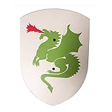 VAH - Stabiles, gebogenes Ritter Schild mit Drachen Motiv aus Pappelholz - kleines Modell: 27/37cm - Farbe: weiß [Unbedenkliche Farben | 1 genieteter Halteriemen aus Kunstleder | Made in Germany]