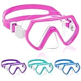 Taucherbrille Kinder,Schwimmbrille mit Nasenschutz für Jungen Mädchen,180° Schnorchelmaske mit Ohrstöpsel,Anti-Leck Tauchmaske Kinder für 4-12 Jahre - Rosa