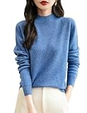 Chanyarn 100% Merinowolle Pullover Damen Winter Stehkragen First-Line Ready to Wear Langarm nahtlosem Strickpullover (Stern Blau,M)