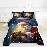 Bettdecke 135x200 Weihnachtsmann Steppdecke 135x200 Schneeflocke 4 Jahreszeiten Bettdecken mit 2 Kissenbezug, Waschbar Microfaser Bettzeug, Warme Weiche Bettdecke ohne BezugY494