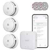 SAVS WLAN Rauchmelder Vernetzt Bundle - 3 S10-W RF & WiFi Smart Brandmelder und G10 Basisstation - 10 Jahre Batterie - Gateway Funktioniert über App - Magnetische Montage ohne Bohren