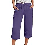 Generisch Gerade Bein Freizeithose Hohe Taille Sport Lose Hose Atmungsaktiv Bequem Elegant Leicht (Dark Purple, M)