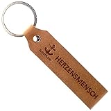 ANKERPUNKT Geschenke für Frauen & Männer Schlüsselanhänger Herzensmensch Leder - Geschenk für Freund, Freundin, Partner zum Geburtstag, Weihnachten - dunkelbraun Made in Germany