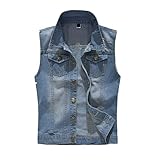 ORANDESIGNE Herren Denim Weste Mode Casual Zerrissene Jeansweste Freizeit Männer Weste Blau Basics schmale Jeansmantel Motorradjacke Punkjacke B Hellblau M
