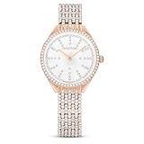Swarovski Attract Uhr, Rosé Vergoldete Damenuhr mit Roségoldfarbenem Gehäuse, Silberfarbenem Zifferblatt, Swarovski Kristallen und Metallarmband