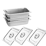 Panierschalen Set 3-Teilig, Edelstahlbehälter mit Deckel, Panier-Set aus Edelstahl, Schale zum Panieren, Ideal zum Speisen und Chafing Dish, 32.5×17.6×6.5 cm