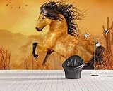 Tzxztt Retro Dreidimensional Tiere Pferde Vögel Moderne 3D Tapete Hochwertige Strukturierte Seide Neutrale Material Ideal Für Wohnzimmer Schlafzimmer-300cm×210cm