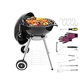 PAXLINSEN Tragbarer 18-Zoll-Holzkohlegrill mit Zubehör, Hochleistungsgrill mit Rädern und Aufbewahrungsgestell für das Kochen im Freien, Grillen und Camping