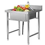 URYYRIT Utility Catering bewegliche Küchenspüle Wäsche Edelstahl Handwaschbecken Einzelbecken Kommerzielle Spüle Indoor Outdoor Bauernhaus Cafe Shop Krankenhaus