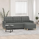 Hommdiy Sofa 3 Sitzer, Couch mit Fußhocker, Liegesofa für Wohnzimmer, Polstersofa Sessel Relaxsofa Loungesofa Relaxcouch TV Sofa, Stoff Sofa,Dunkelgrau