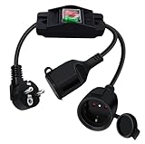 HuaLiSiJi Schuko Verlängerungskabel mit Schalter 16A 250V Verlängerungskabel 2fach Schuko, Schuko y Kabel Schutzkontakt Verlängerungskabel IP44 für Außen Oder Innenbereich (Schwarz, 1.5m)