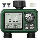 Bewässerungscomputer 2 Ausgänge, Großes LCD-Display Bewässerungsuhr, Automatische Bewässerung Zeitschaltuhr mit Regenverzögertem/Manuellem/Wasserhahn-Zeitschaltuhr für Garten