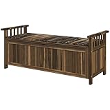 Outsunny Gartenbank mit Stauraum Sitzbank aus Holz für 2 Personen, Truhenbank mit Armlehne, Parkbank, Balkonbank, Holzbank für Balkon Terrasse, Garten, 240kg belastbar Verkohlt