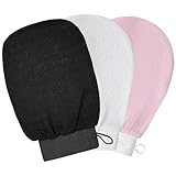 3Stück Peelinghandschuh, Exfoliating Gloves Waschhandschuh Körper Duschhandschuh Massage Peeling Handschuh Handschuhe für Körper Und Gesicht - Schwarz,Rosa,Weiß