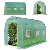 GARMIO® Foliengewächshaus Tomatengewächshaus Winterfest, Folientunnel für Aufzucht, 3x2x2 m groß, grün, 6 Fenster, Insektennetz, Rund, Mehrweg, Gitternetzfolie