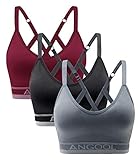 ANGOOL Sport BH Damen Einstellbarer Schultergurt Sport Bustier Damen Gepolstert Starker Halt Nahtlose Joggen Yoga Fitness Bra, 3er Pack, Schwarz + grau + rot, XL