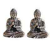 LiJuanWang Mini Tragbare Vintage Messing Buddha,2 Stück Statue Tasche Sitzen Buddha Figur Skulptur Sitzende Buddha Figur Statue Sakyamuni Desktop Mini Craft Dekorationen meditierend,2.8 X 2.4 cm