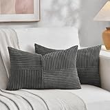FDTERN 2er Set Dunkelgrau Kordsamt Kissenbezug 30x50CM Weich Moderne Dekorative Kissenbezüge Kissenhülle Dekokissenbezug Sofakissen Dekokissen Boho Deko für Sofa Schlafzimmer Wohnzimmer Balkon