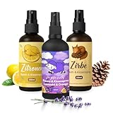 Kissenspray & Raumspray 3er-Set (3 x 100 ml) – Lavendel-Orange, Zirbe & Zitrone – Naturrein mit ätherischen Ölen – Frisch & entspannend – Aromaspray für Schlafzimmer, Zuhause & Auto