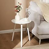 YOUDENOVA Beistelltische Holz, Couchtisch rund, Ø42x52cm, Wohnzimmertisch, Nachttisch mit Tablett, Sofatisch, Blumenständer, robust, Weiß